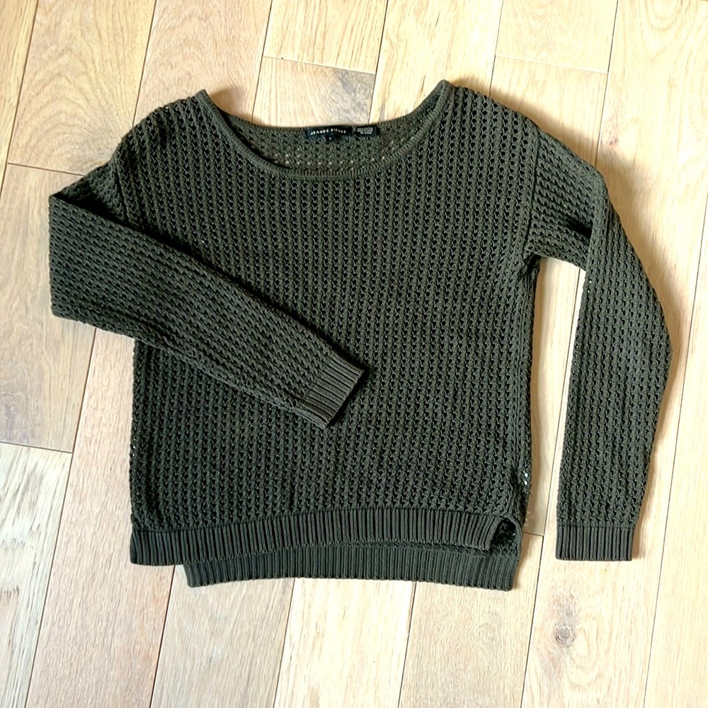 Dark Green Hole Sheer Sweater size small